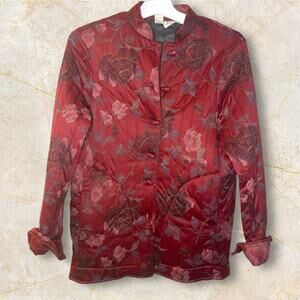 Vintage LEO PALEY New York 1960s-1970s Floral Red Asian Style Coat Jacket Boho S